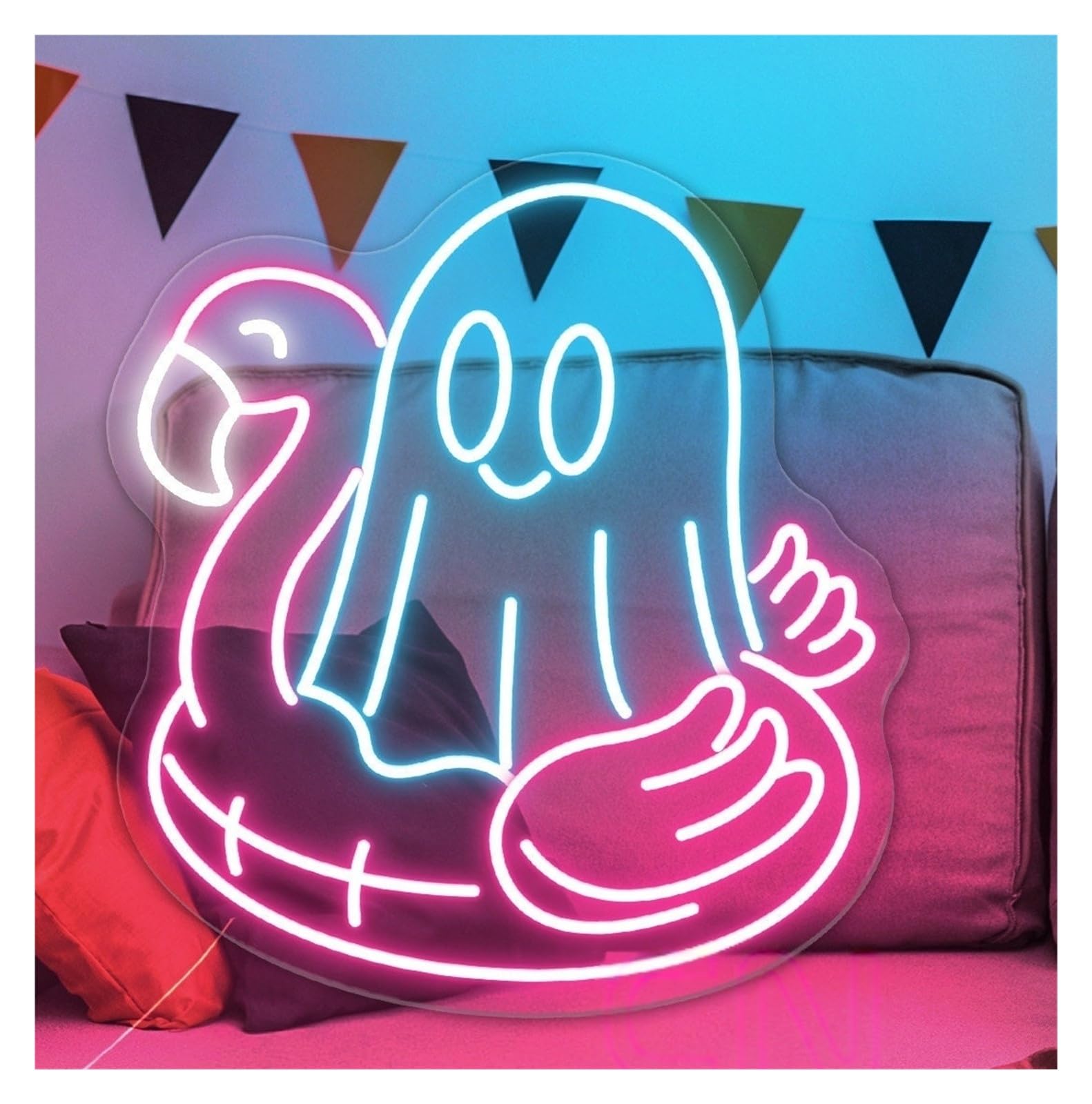 RONGCH Hanging Art Signs Boo and Flamingo Neon Sign Nursery Room Beach Party Gameroom Bedroom Bar Livingroom Birthday Wall Decoration 58cm