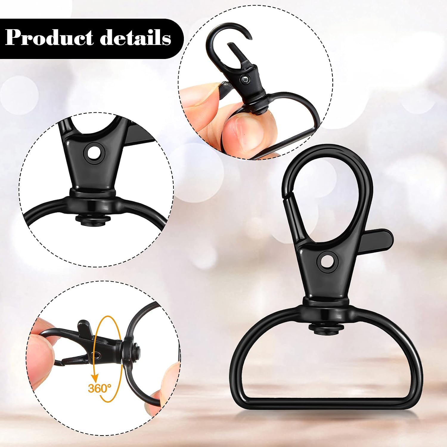 Hotop 56 Pieces Purse Hardware Keychain Hooks with D Rings Set for Bag Making Lanyard Snap Hooks Metal Swivel Clasps with D Rings and Slide Buckle for Purses Keychain Lanyard Handbags (Black,30 mm)