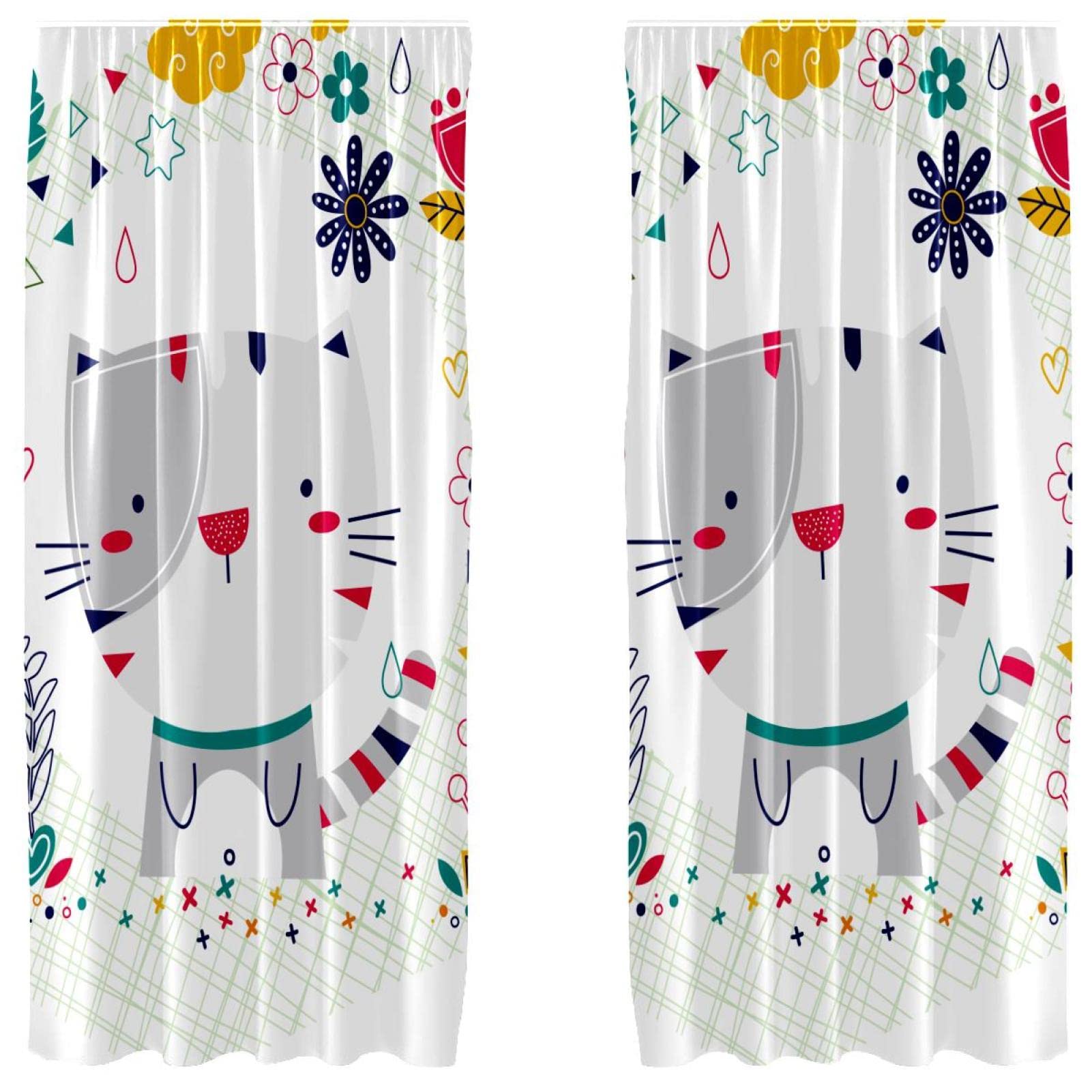 Rideaux occultants motif chat fleur microfibre 2 panneaux