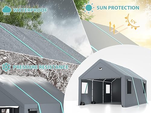 Miniatura 6 de Toldo resistente de 10 x 20 pulgadas  Tienda de campaña portátil extragrande con ventanas enrollables y cubierta de lona para todas las estaciones,