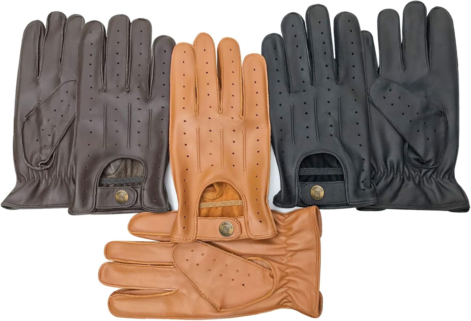Prime Real Soft Leather Men's Driving Gloves Slim fit Design Retro 7011 (Brown, XL)