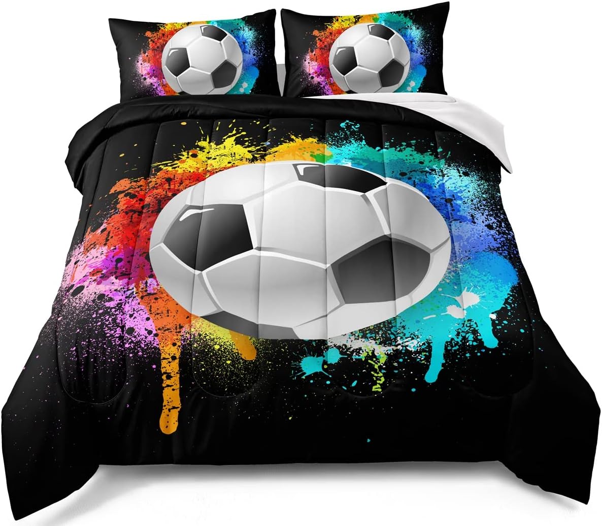 BDUCOK Soccer Comforter Set for Boys 3D Football Bedding