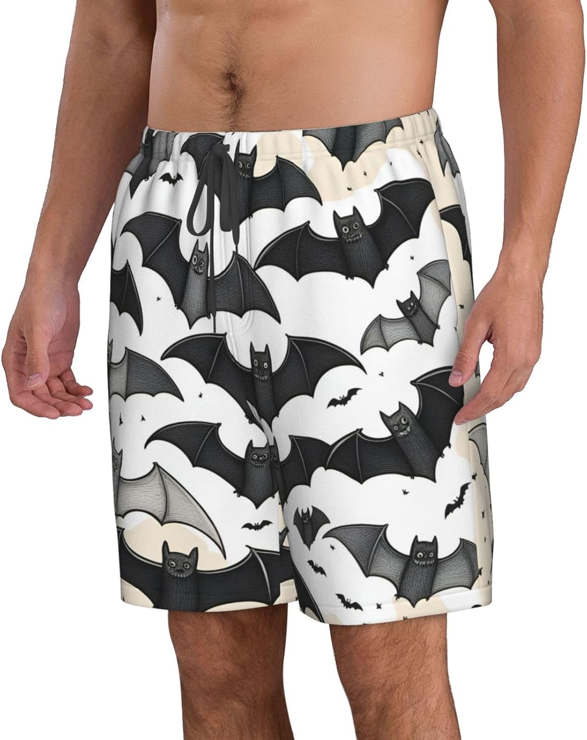Halloween Flying Bats Print Men's Quick-Drying Shorts Casual Beach Pants Stretch Waist Shorts and Pockets