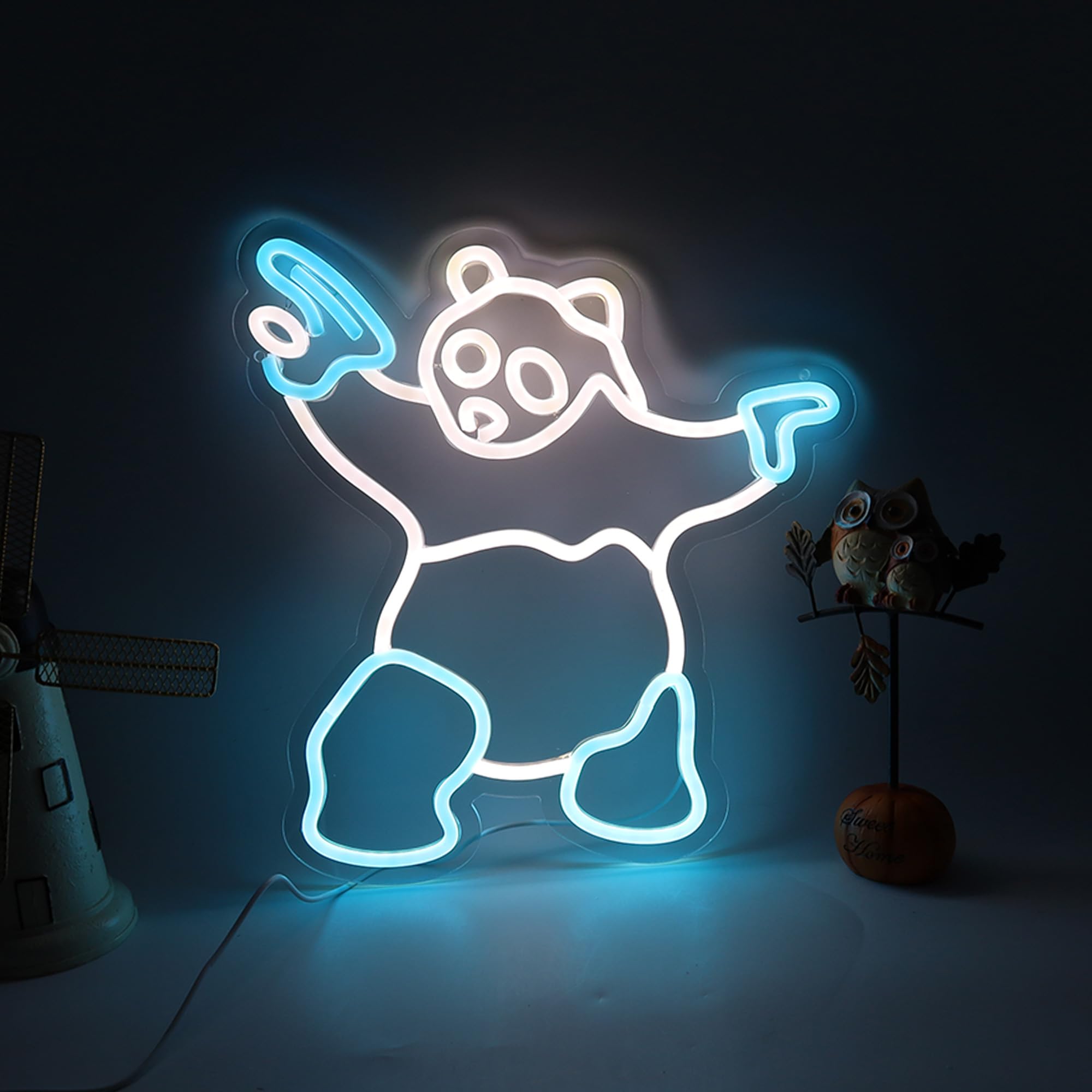 Panda Neon Sign with Gun Panda Light Up Sign for Room Wall Decor, Man Cave Decor Birthday Holiday Gift