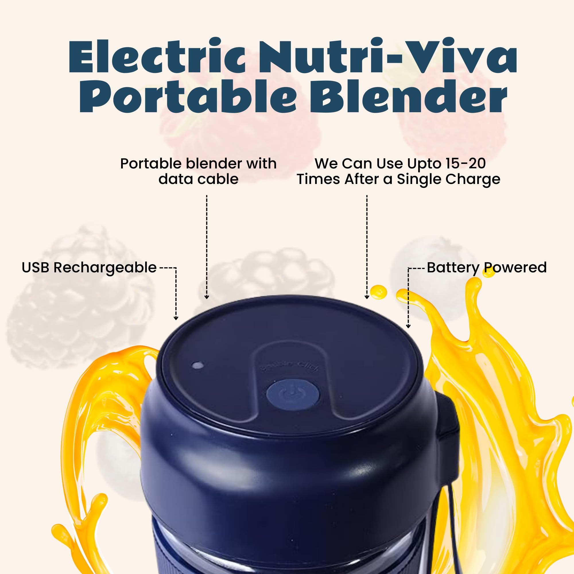 Viva Electric Nutri Cup Portable Blender 300ml | USB Charging | SS Blades | Smoothies, Protein Shakes Maker | Battery Operated Rechargeable Blender | Hand Blender For Kitchen (Blue) 3