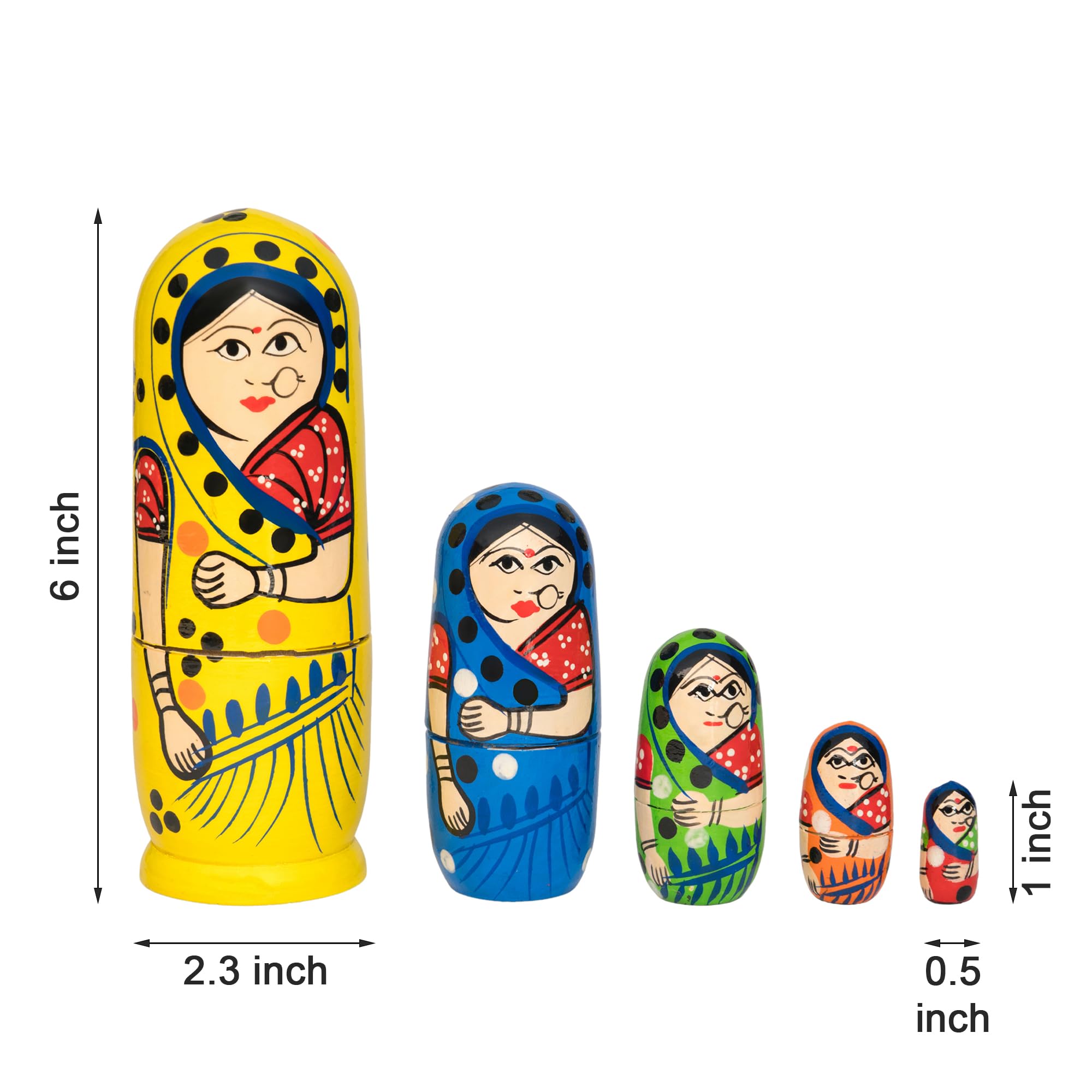 Toolart Set of 5 Wooden Russian Nesting Dolls - Matryoshka Stacking Nested Wood Dolls (DIY-White) 1