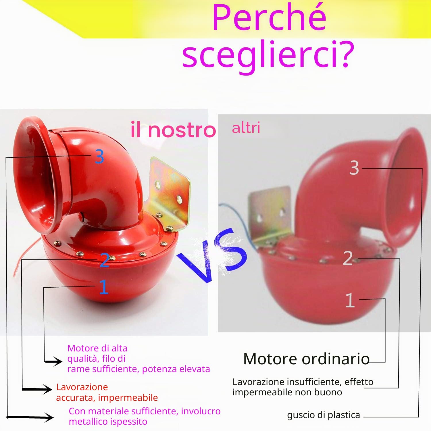 Car Horn 150db Tromba d'aria elettrico Bull Horn Altoparlante Corno rosso Mucca suono Tromba in metallo Tromba Adatto per qualsiasi veicolo a 12V CamionTreni Barche Motociclette Auto ecc