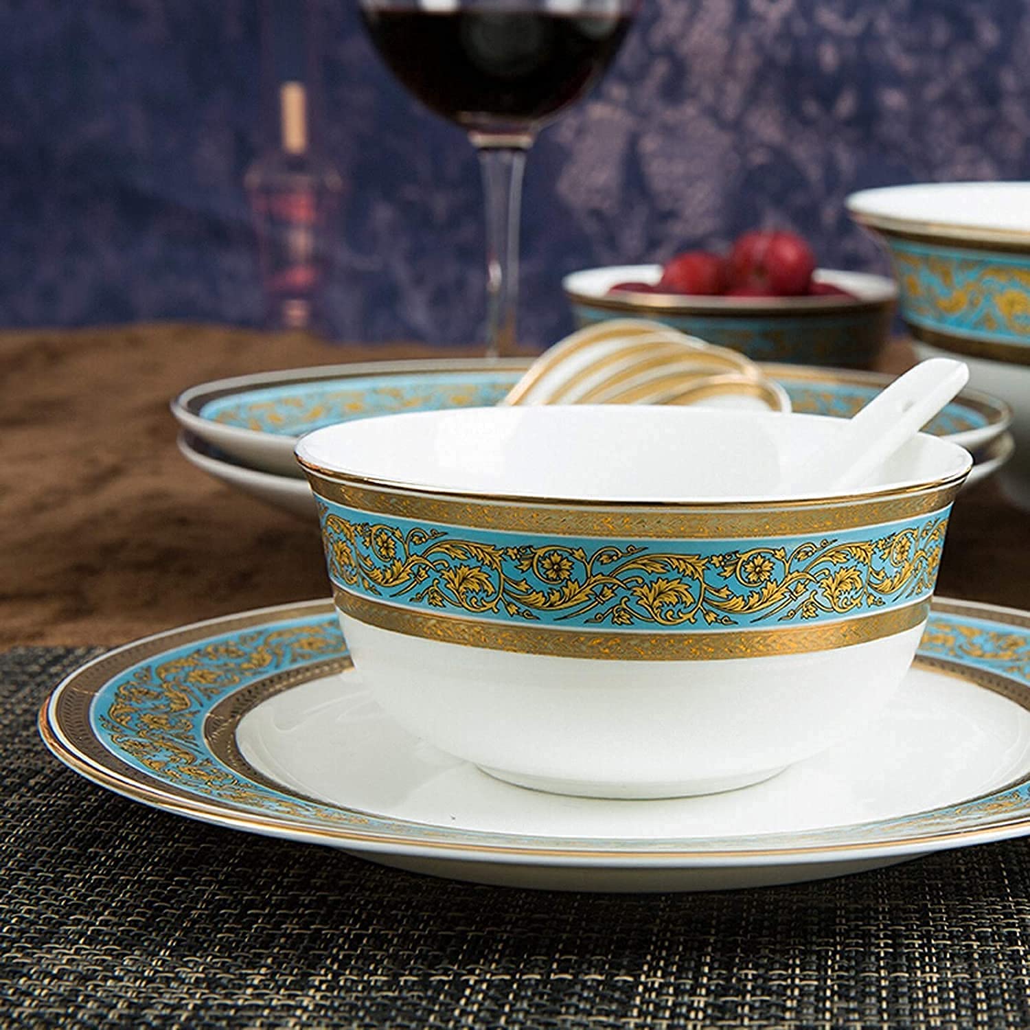 Zestawy naczyń obiadowych Zestaw naczyń, 22 elementyPorcelana | Garnek do zupy z porcelany kostnej/miski płatków śniadaniowych/talerze do steków na prezenty ślubne i do restauracji
