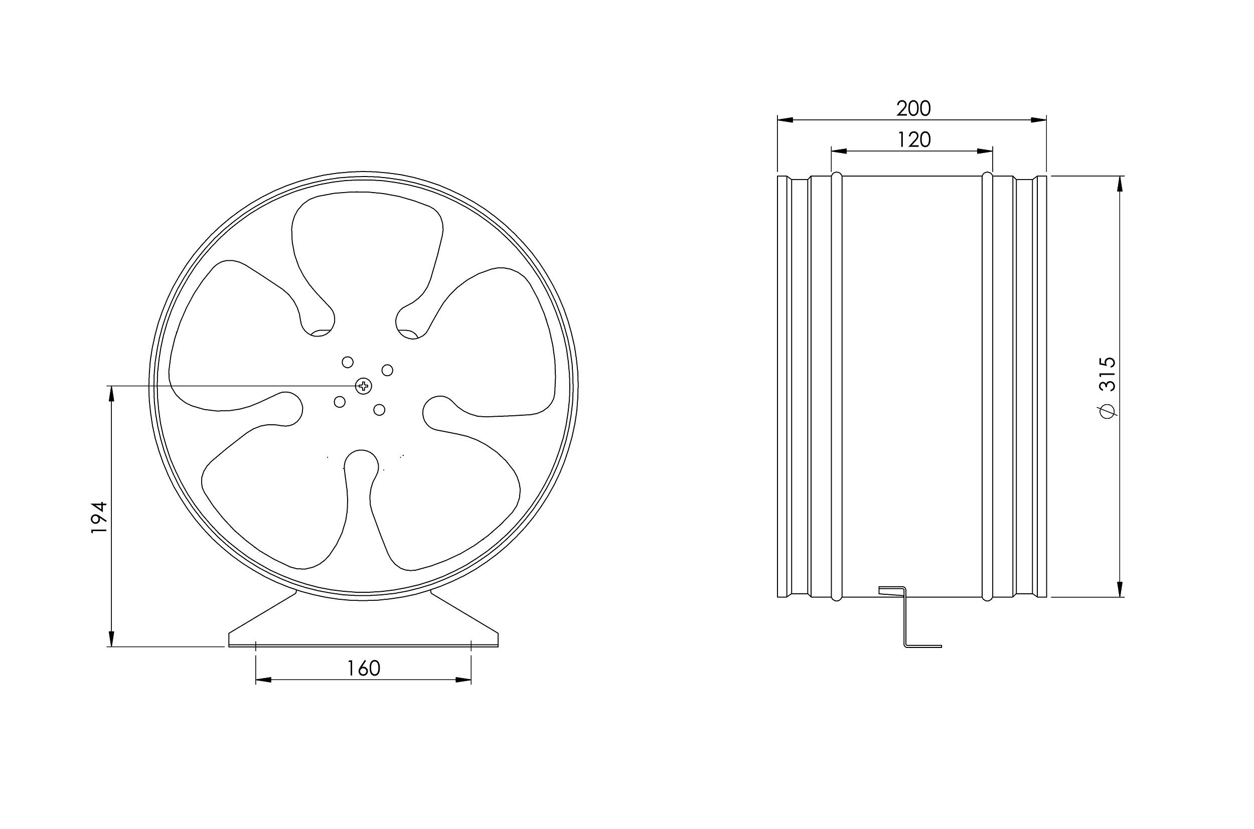 Ventola assiale per tubi di aerazione, diametro 315 mm
