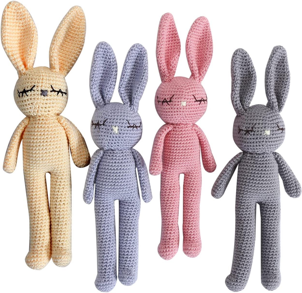 Stuffed Plush Baby Crochet Bunny Rabbit Easter Gifts Handmade Stuffed Animal Hand-Knit Doll Granddaughter Grandson Lovey Sleep Toy Newborn (Pink)