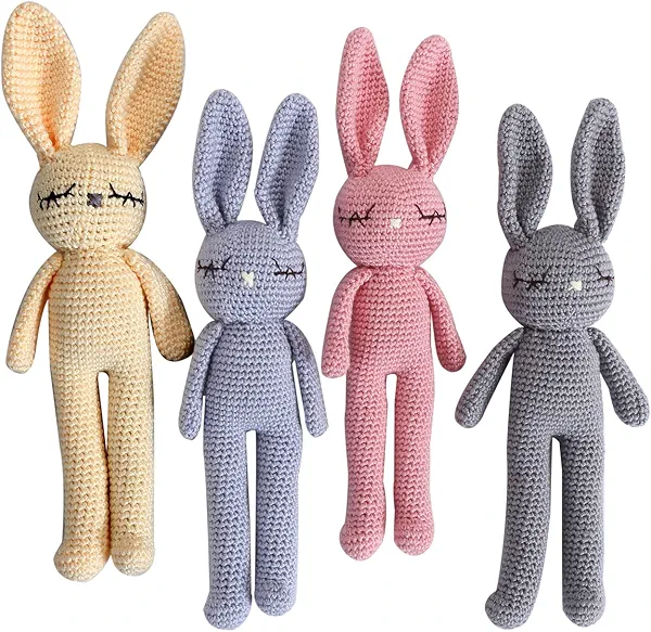 Moni's Choice Stuffed Plush Baby Crochet Bunny Rabbit Easter Gifts Handmade Stuffed Animal Hand-Knit Doll Granddaughter Grandson Lovey Sleep Toy Newborn (Pink)