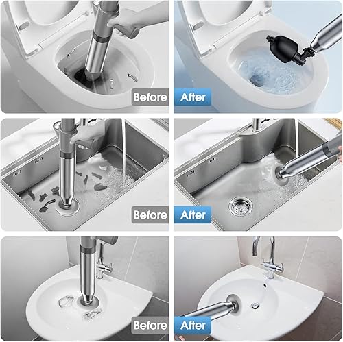 Miniatura 9 de TheElves Émbolo de inodoro de aire, émbolo de drenaje de alta presión y kit de desagüe de aire, émbolos de acero inoxidable para bañodrenaje de