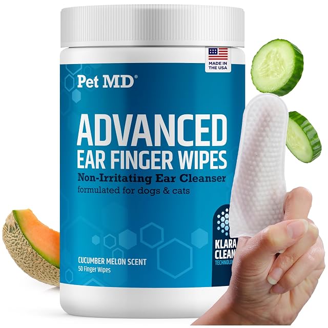 Pet MD Advanced Ear Finger Wipes for Dogs Cats - Non-Irritating Ear Wipes Ear Cleaner - Pet Safe
