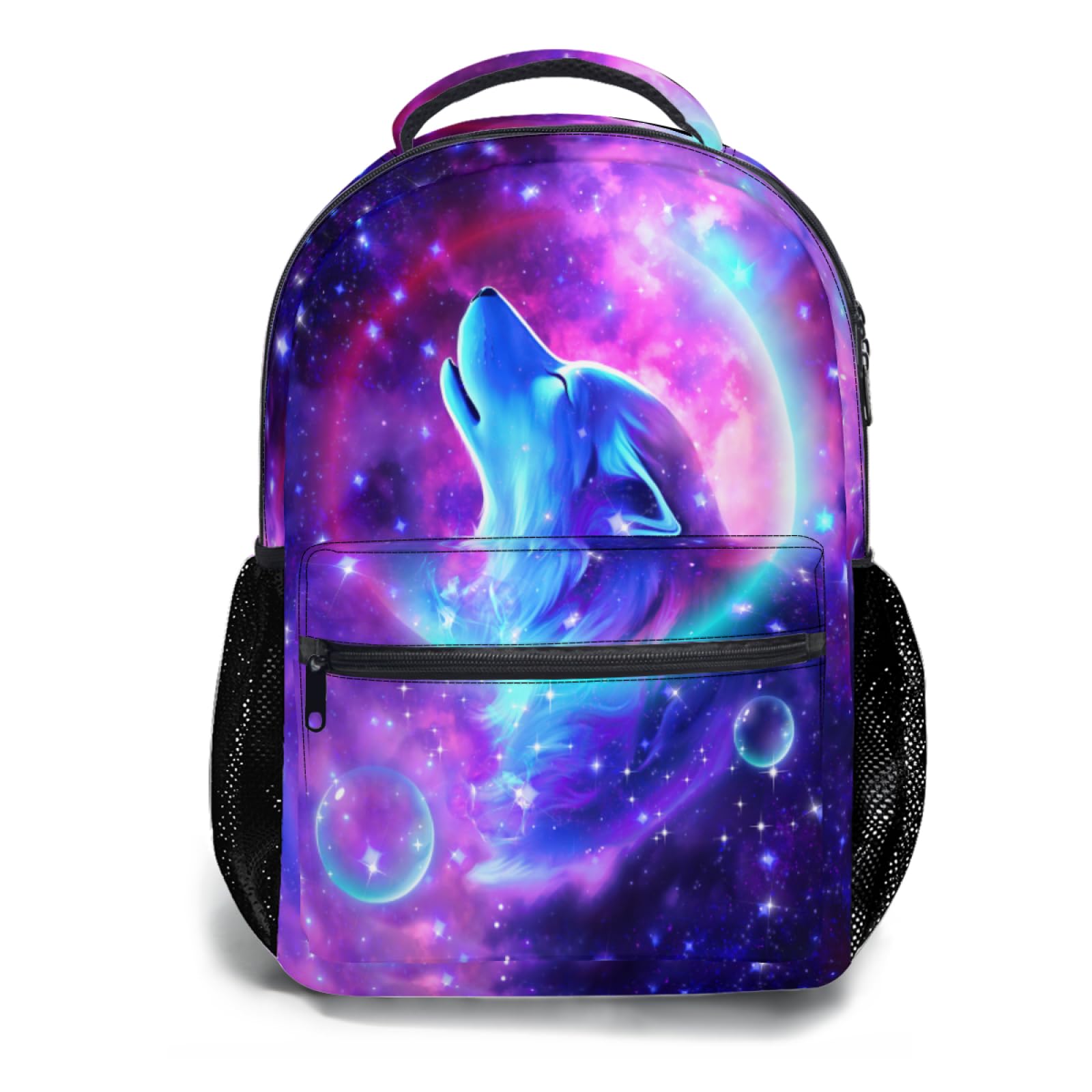 Nerxy Wolf Galaxy Backpack for Girls Boys Animal Bookbag Purple Space Wolf School Travel Laptop Shoulder Bag Large Capacity Casual Daypack Middle High School Bag