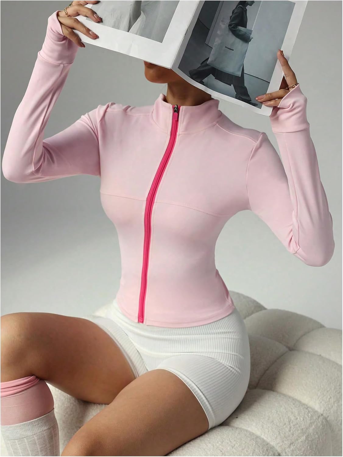 SOLY HUX Women's Zip Up Workout Jacket Running Yoga Long Sleeve Fitted Jackets Active Tops with Thumb Holes - Image 4