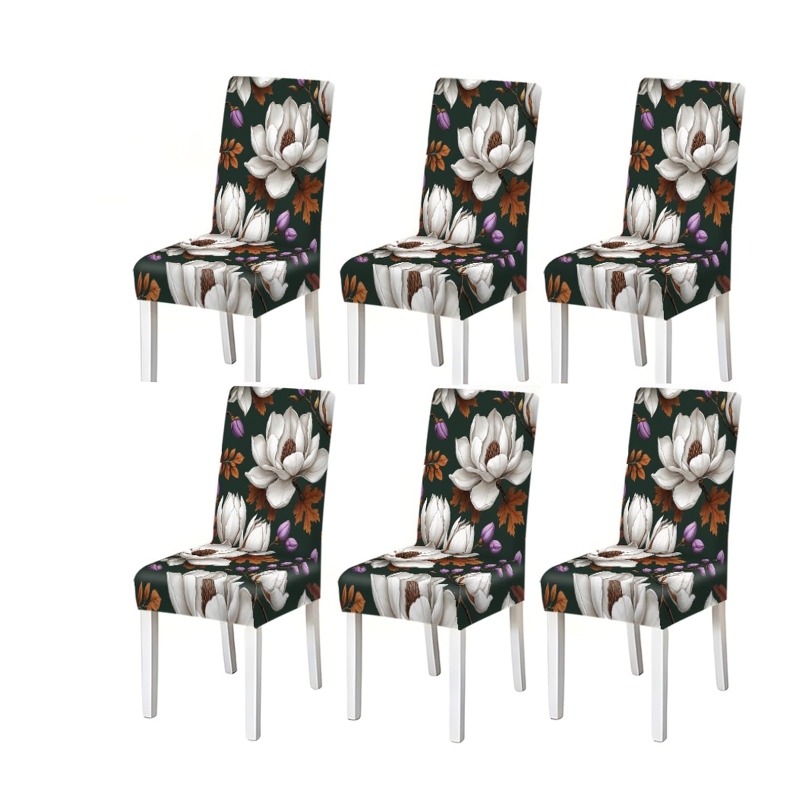 KXUAUV Magnolia Floral Autumn Leaf Pattern Print Dining Chair Covers Set Of 2/4/6, Stretch Slipcovers For Kitchen Dining Room Seat Protectors for Restaurant Hotel Party(6PCSChair cover)