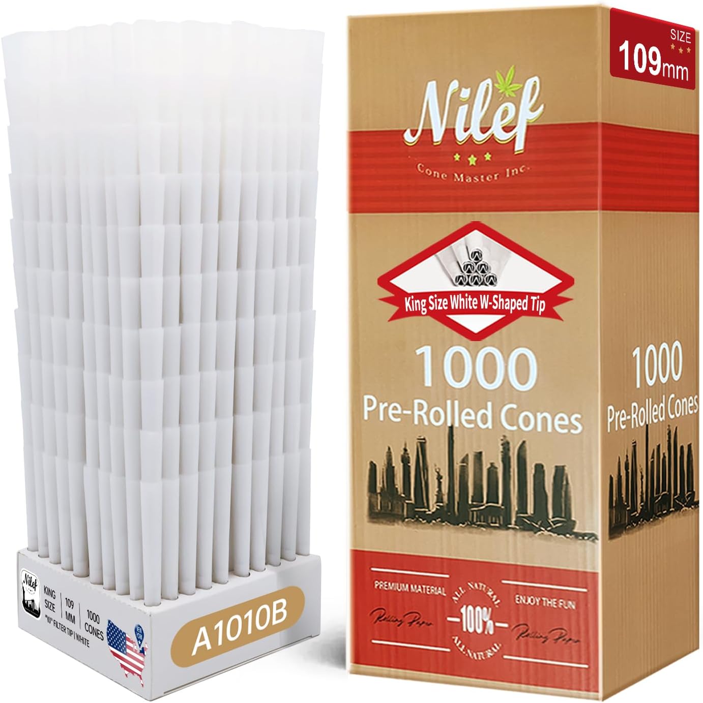 Pre Rolled Cones 1000 Packs |1 1/4 Size 84mm/26mm | Natural Brown | "W " Shape Tip | Bulk Pre Rolled Cones | Blank No Logo | Natural Unbleached Rolling Papers (A8000B)