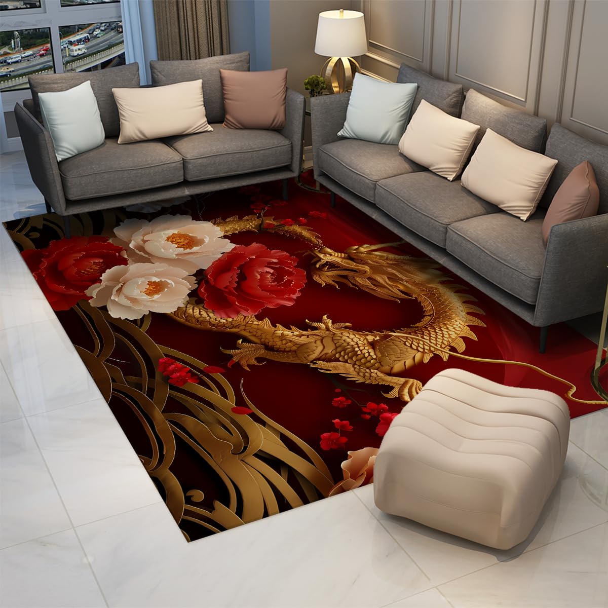 Dywan 3D smok japońskie chińskie salon sypialnia piwonia cienka antypoślizgowa azjatyckie mycie salon gry jadalnia 60x120cm