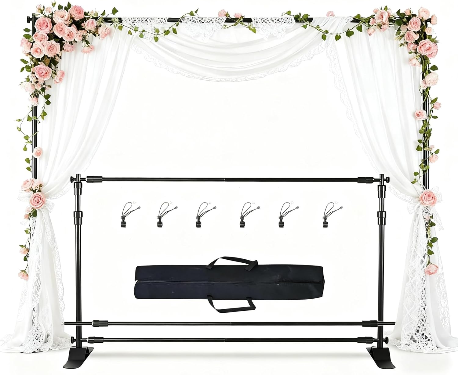 10x8ft Adjustable Metal Telescopic Tube Backdrop Stand?for Parties and Photography Sessions Heavy Duty Background Stand?Portable Install and Repeat use Banner Stand for Photoshoot?with Carrying Bag