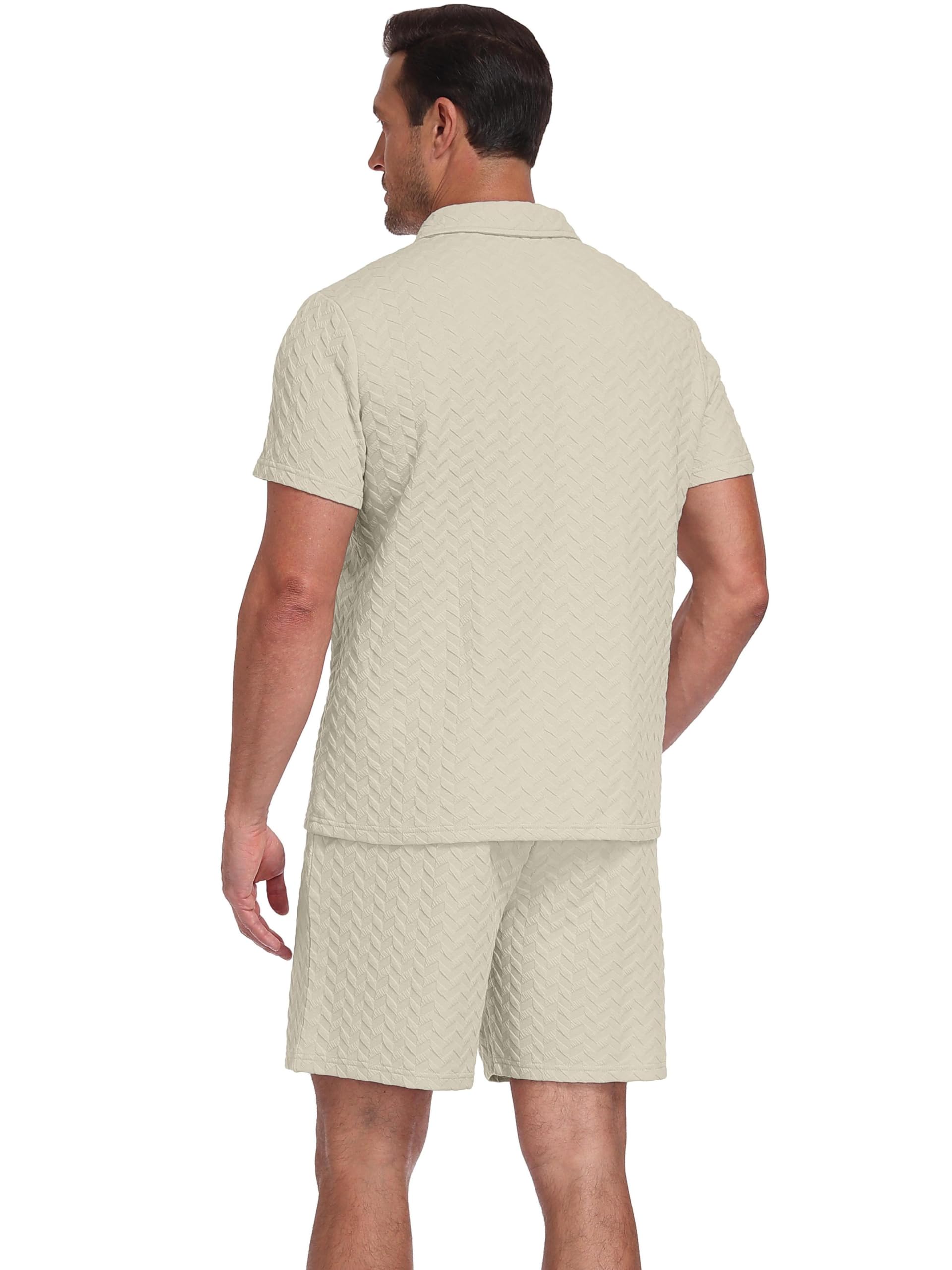 QIXING Chándal para hombre de 2 piezas, pantalones cortos de verano y camiseta con media cremallera, conjunto de camisa polo para hombre