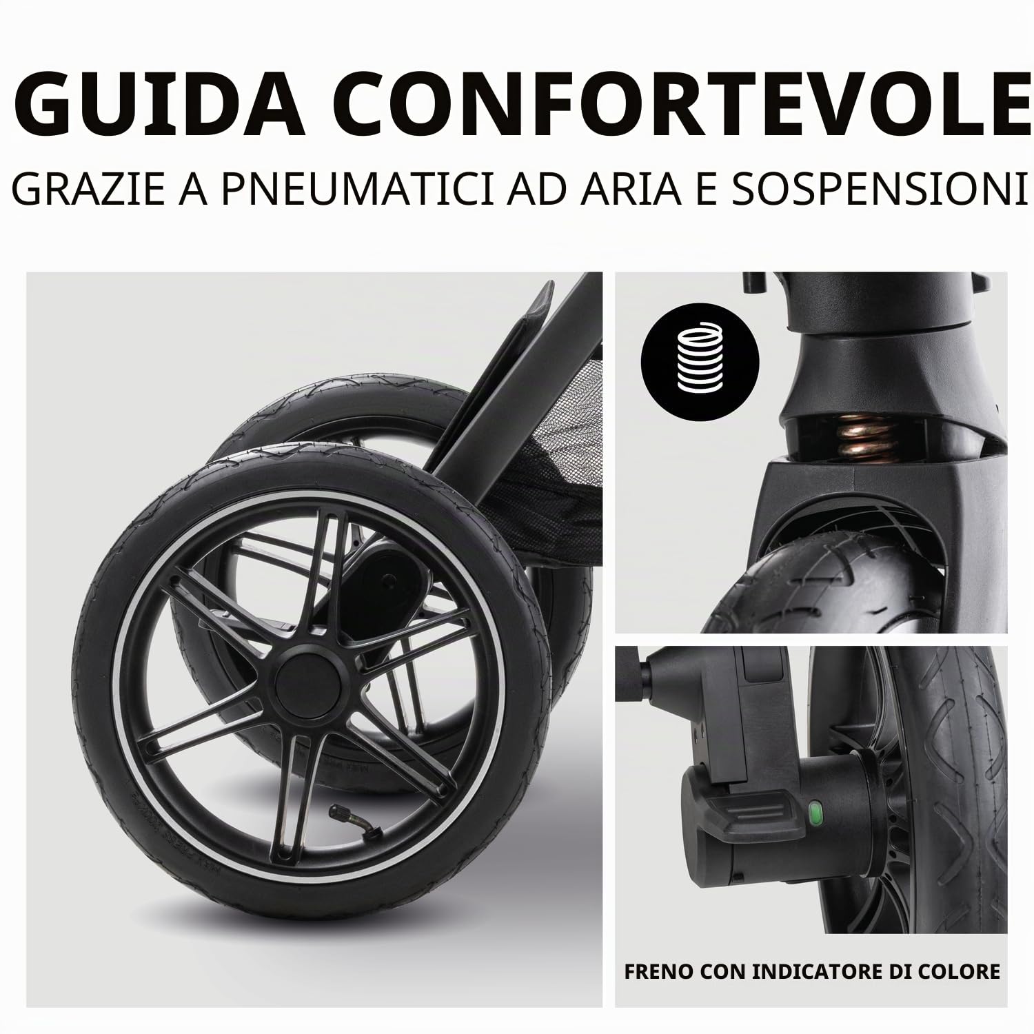 hauck Comfort N Care Air Set, Dark Grey - Passeggino 2in1 con Ruote ad Aria, Navicella Neonato con Pulsanti Memoria, Seduta Reversibile Reclinabile fino a 22 kg, Coprigambe, Portabibite, Sospensione