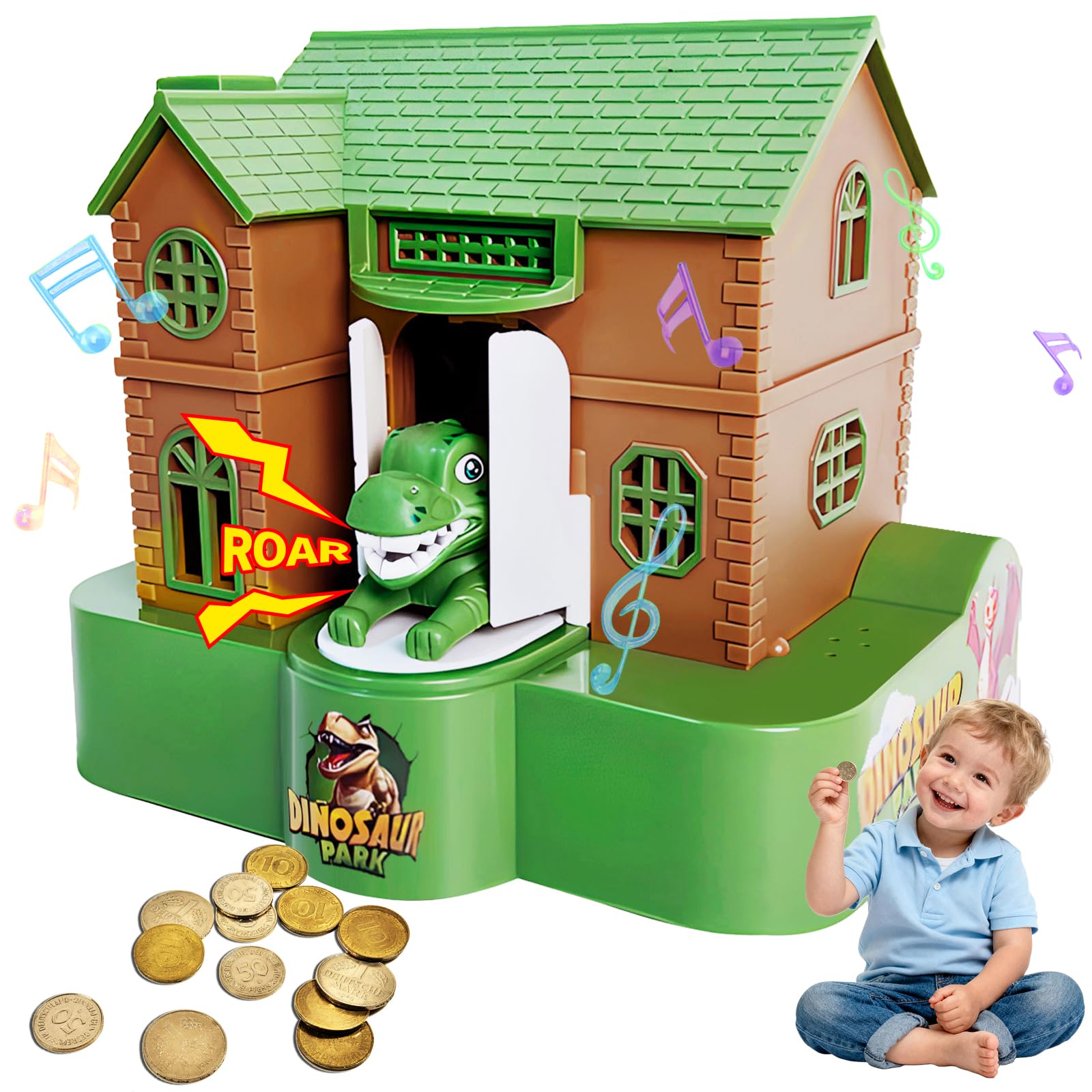 Dinosaurs Piggy Bank for Kids 3-5,Automatic Stealing Coin Bank for Toddler Money Saving,Funny Dinosaurs Toys for Kids Boys Girls Ages 1-3 2-4 4-6,Christmas Sock Stuffing Birthday Gifts (Dinosaur B)