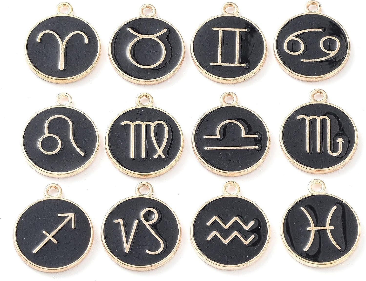 12pcs Zodiac Sign Charms 12 Constellation Alloy Enamel Pendants for Necklaces Bracelets Keychain Earrings Jewelry Making Chokers, 22x18x2mm, Hole: 1.5mm