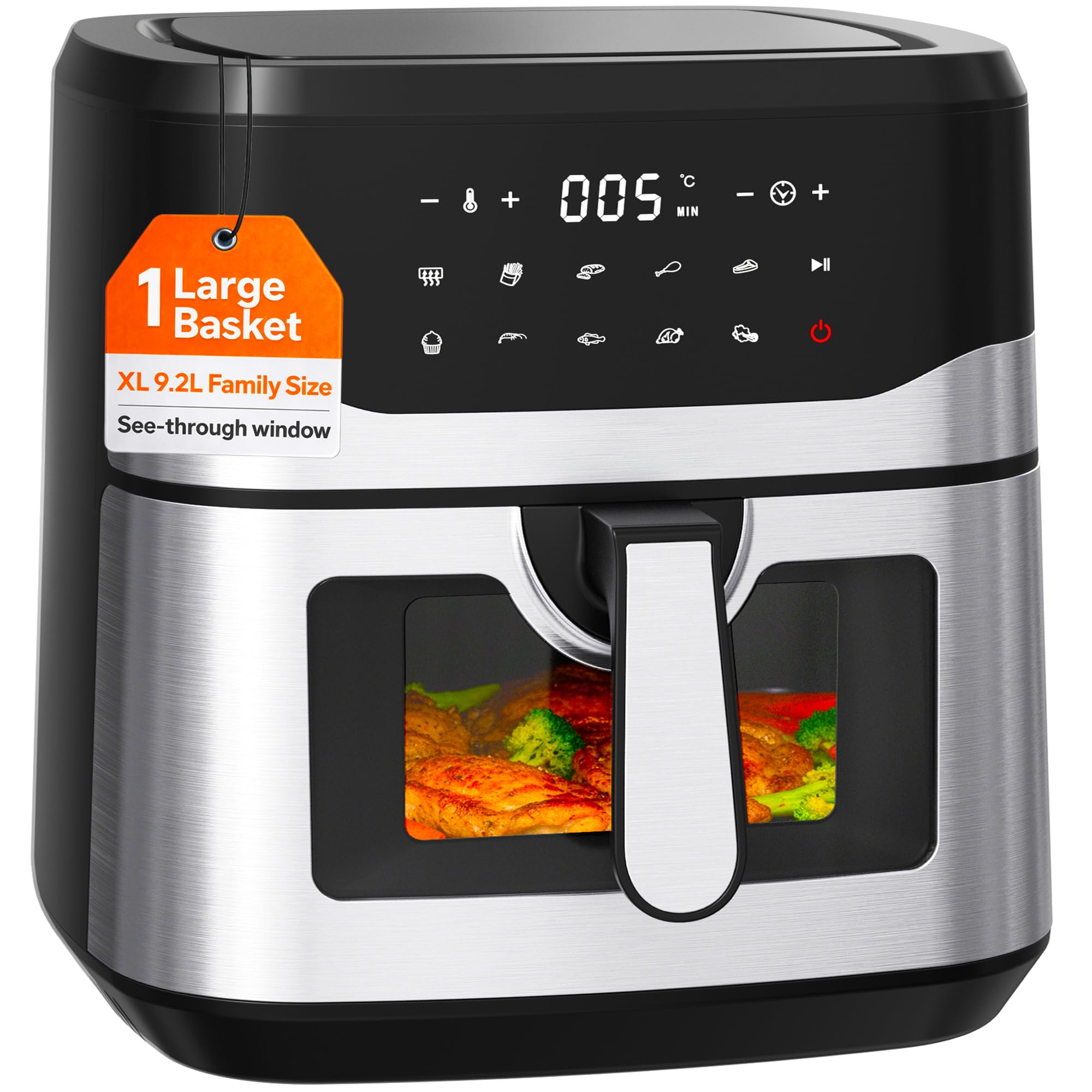 Nyxi 9.2L, XXL Air Fryer Family Size with Viewing Window, Single Basket, 9 Presets, Digital Display, Adjustable Temperature & Timer, Non-Stick Tray, Overheat Protection (Model 3874)