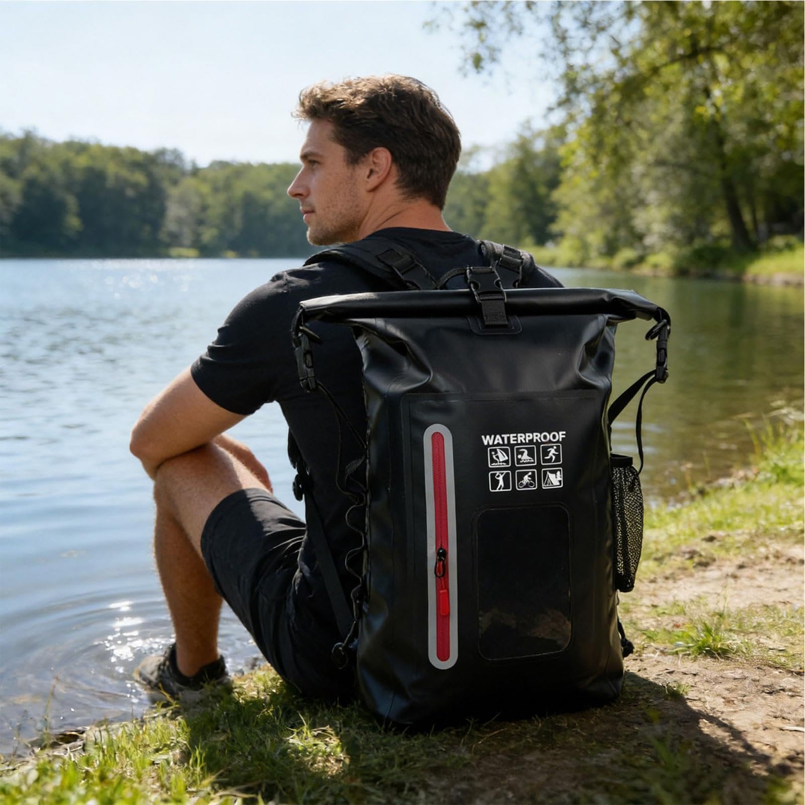 Dry Bag Rucksack mit großem Fassungsvermögen, Roll-Top-Rucksack, Schwarz , Siehe Beschreibung, Unisex
