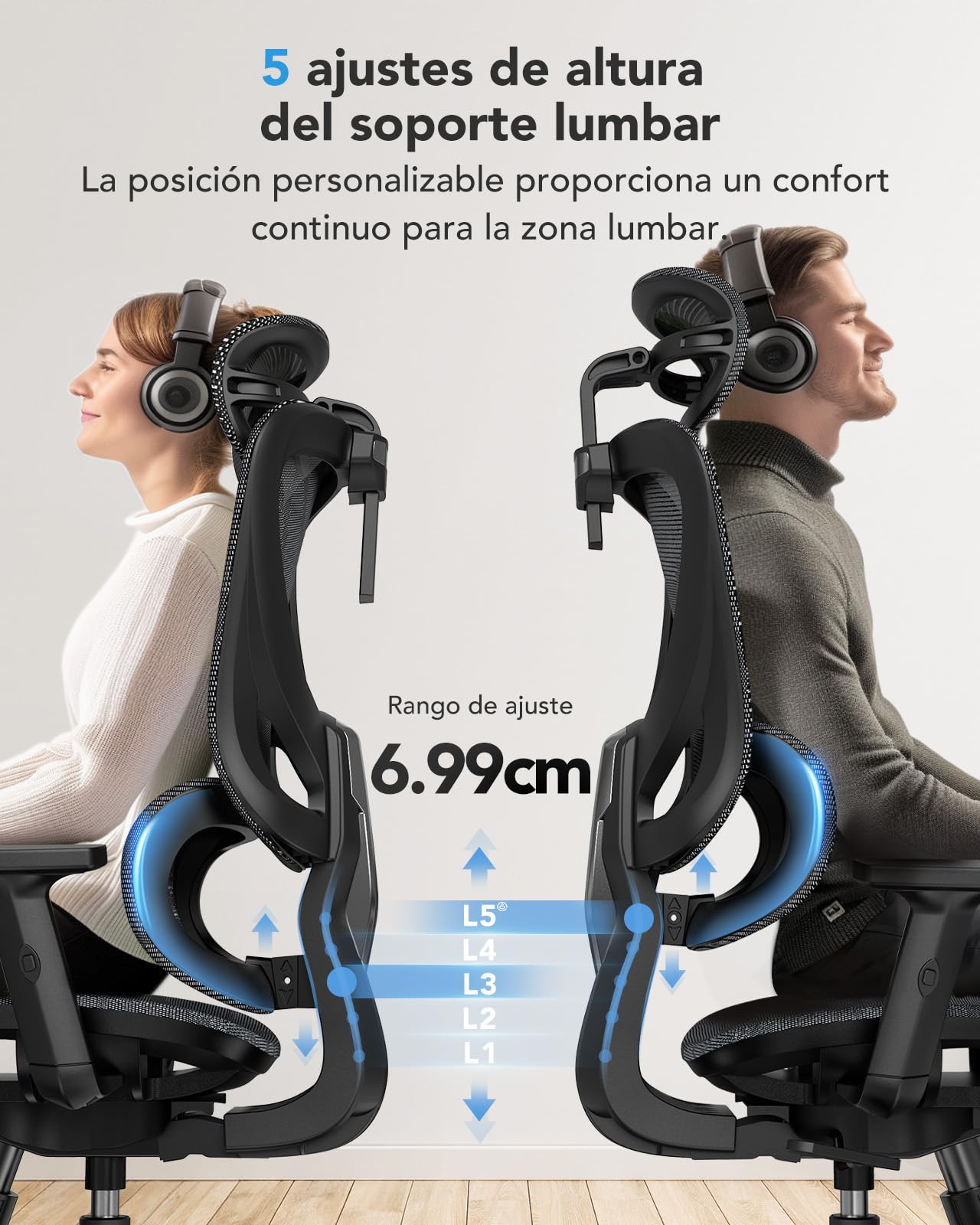 Silla de Oficina ergonómica de Malla HUANUO, Silla de Escritorio de Respaldo Alto con Soporte Lumbar Ajustable, reposabrazos, Mecanismo de balanceo, Silla ergonómica de Gaming de Malla