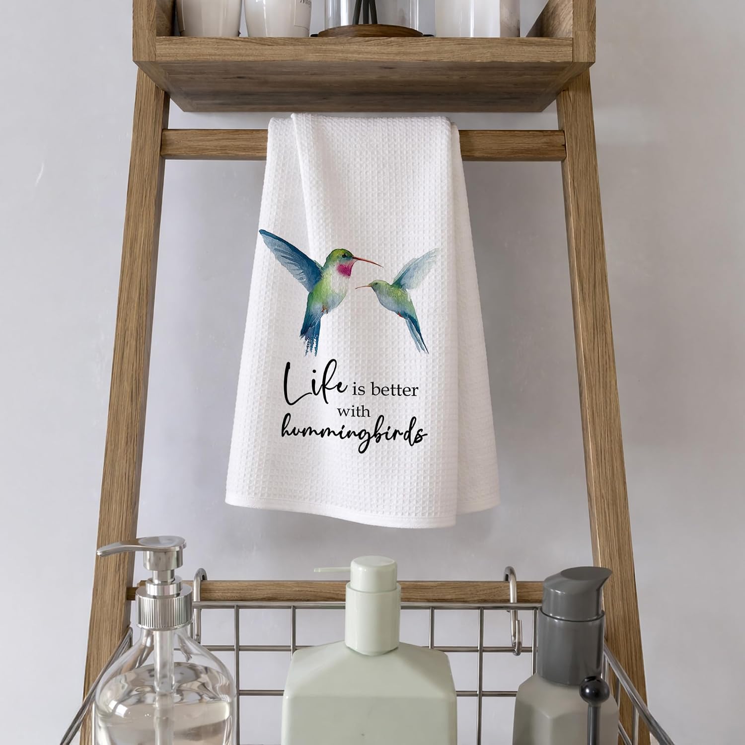 Hummingbird Kitchen Towels, Life is Better with Birds Decorative Dish Towels Gift for Bathroom Kitchen Lovers, Rustic Farmhouse Watercolor Hand Tea Bar Towel for Home Apartment Dorm 16x24in