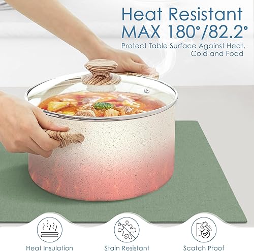 Miniatura 5 de MANSPHIL Juego de 6 manteles individuales de tela verde salvia, de doble capa, de lino sintético, resistentes al calor, lavables, para comedor,