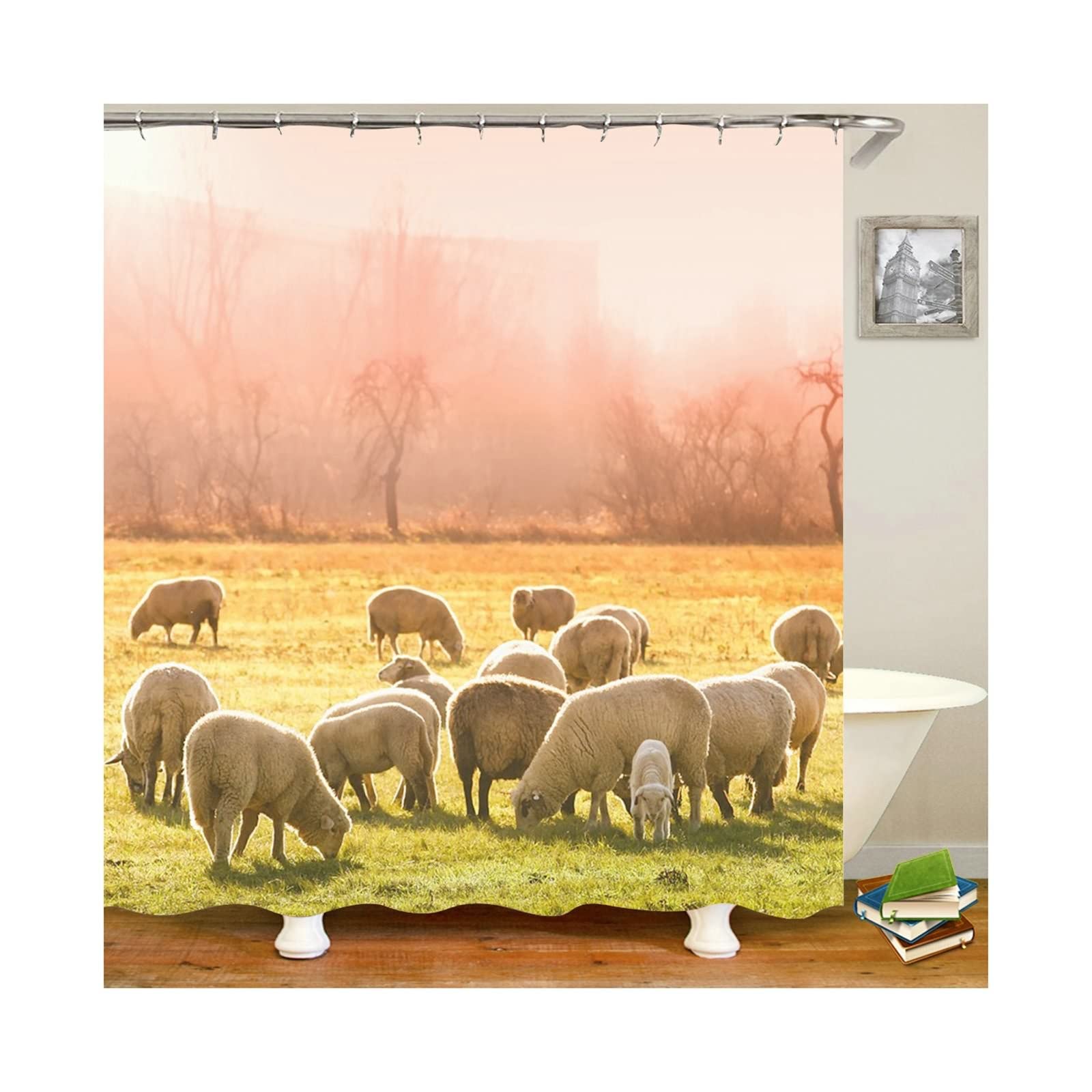 Rideau de douche moutons KnSam en polyester imperméable 180x200cm pour salle de bain