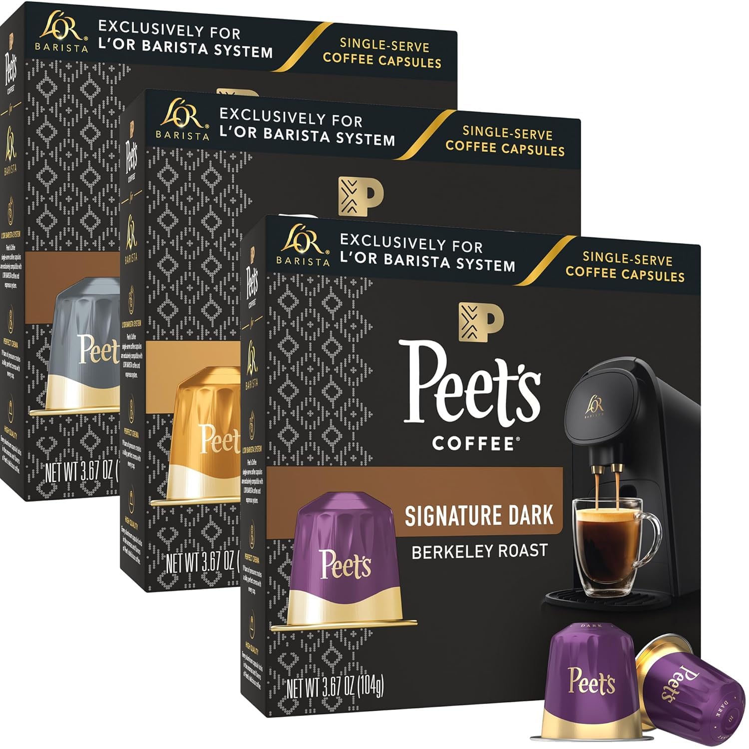 L'OR Barista Coffee Pods, Peet's Coffee Variety Pack - 30 Aluminum Single-Serve Capsules, Exclusively Compatible with L'OR BARISTA System, Brews 5 oz, 8 oz, 12 oz, 10 count (Pack of 3)