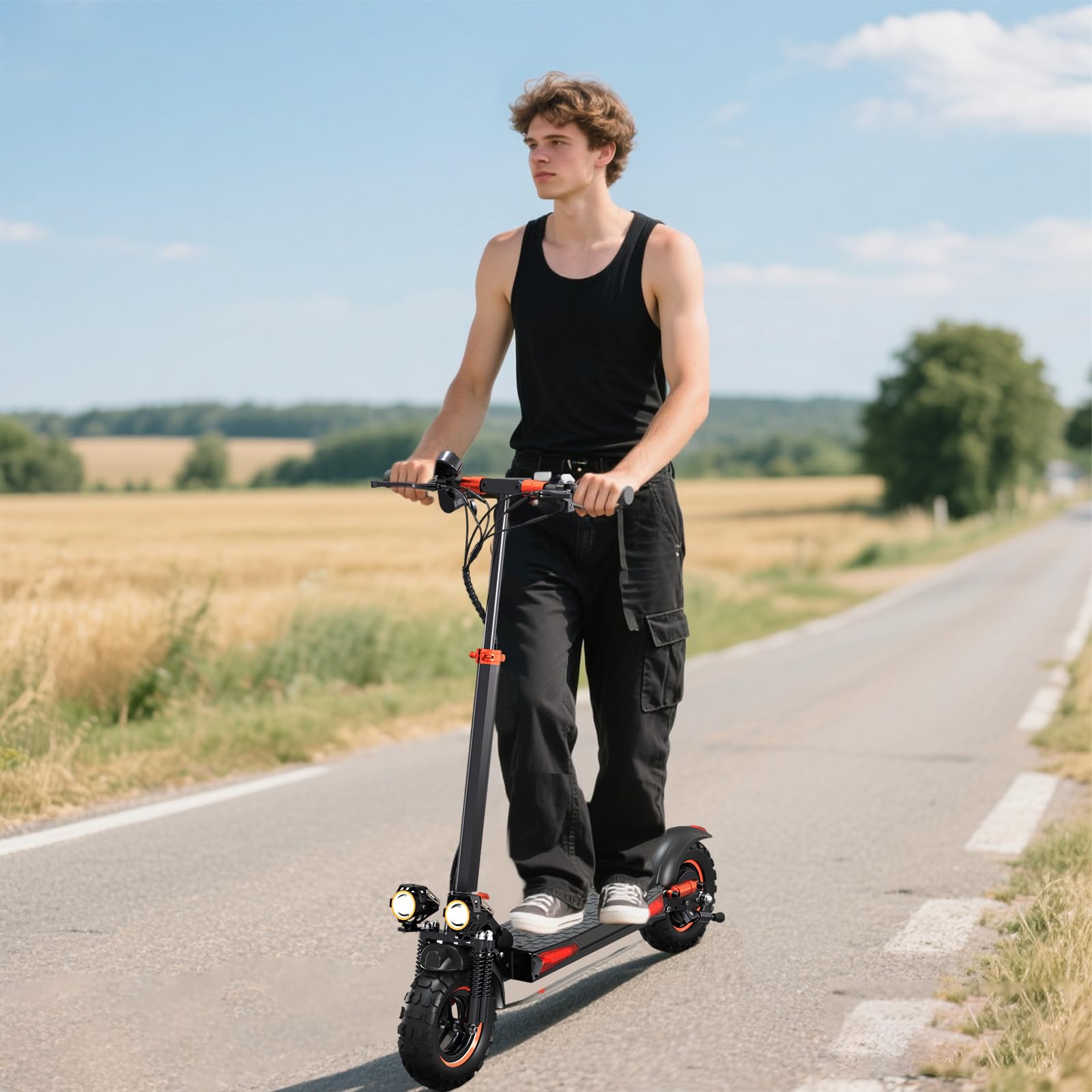 Monopattino Elettrico per Adulti, Autonomia 45-55 km, Pneumatici da 11'' Fuoristrada, Doppia Sospensione, Freni a Disco Anteriori Posteriori, Pendenza 15%, IPX5, Manubrio di Altezza Regolabile