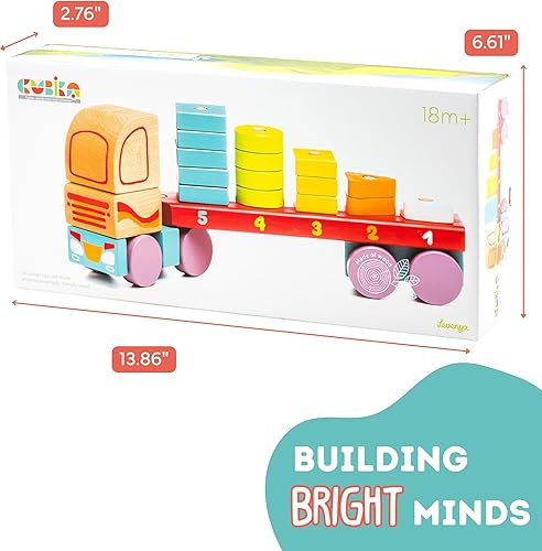 Miniatura 36 de CUBIKA Camión grúa de madera – Juego de vehículos de construcción magnética para niños pequeños a partir de 18 meses – Juguete Montessori