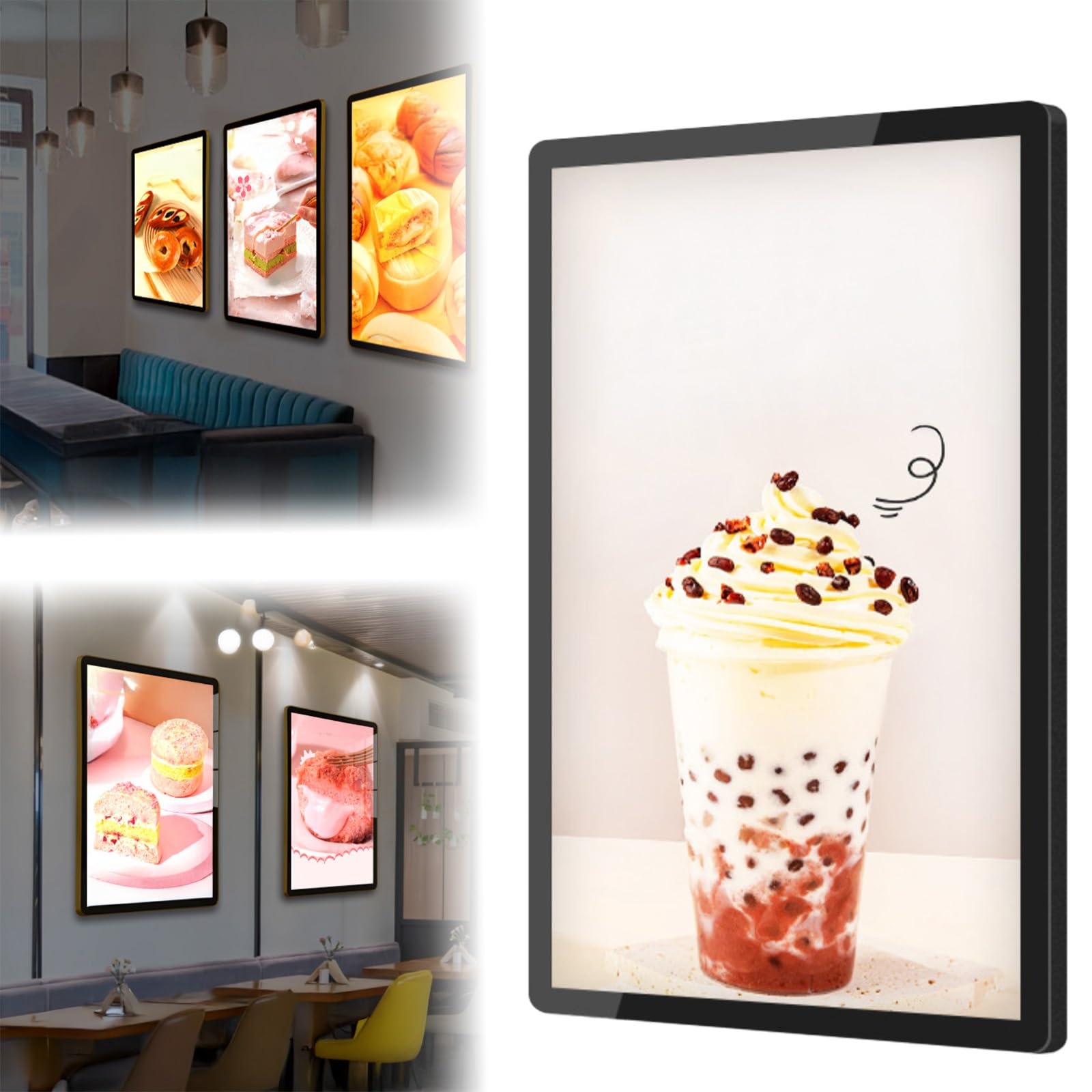 Marco de póster retroiluminado, marco de fotos LED de cine, caja de luz montada en la pared para cafeterías, cines, restaurantes, montaje horizontal y vertical