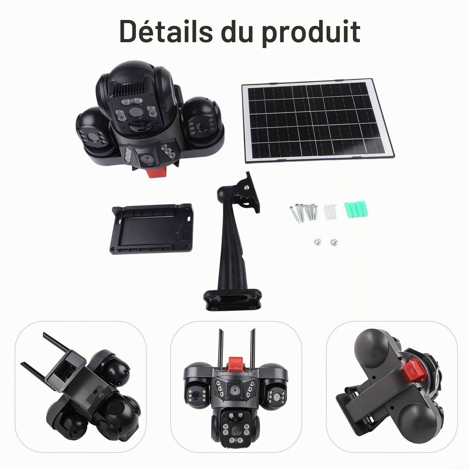 V380 PRO Caméra de sécurité solaire 4K à 3 objectifs avec double détection infrarouge et couleur sombre, détection de mouvement, audio bidirectionnel V380 PRO (Wi-Fi solaire)