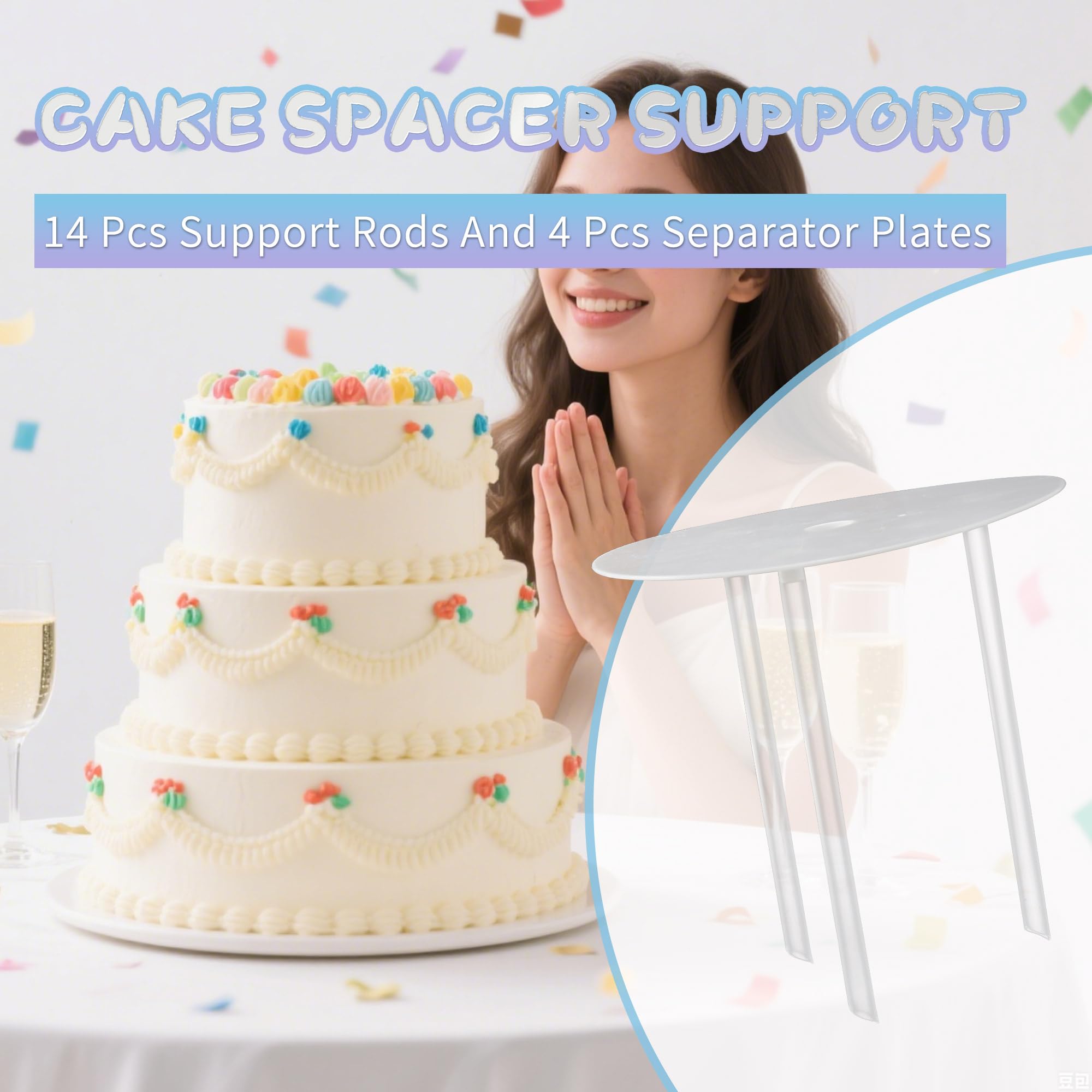 Cake Dowels for Tiered Cakes 14 Support Rods with 4 Separator Plates - Image 3