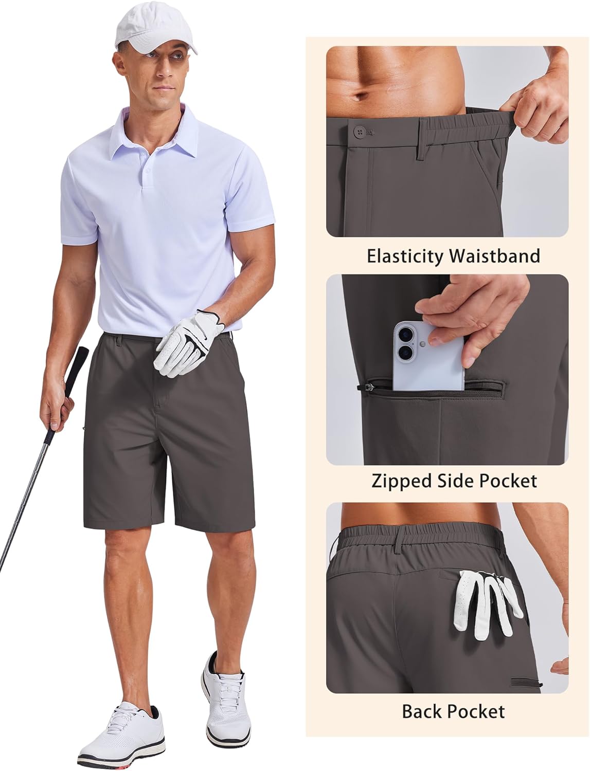 COOFANDY Men's Casual Golf Shorts 9" Lightweight Stretch Quick-Dry Shorts for Hiking Work with 4 Pockets - Image 4