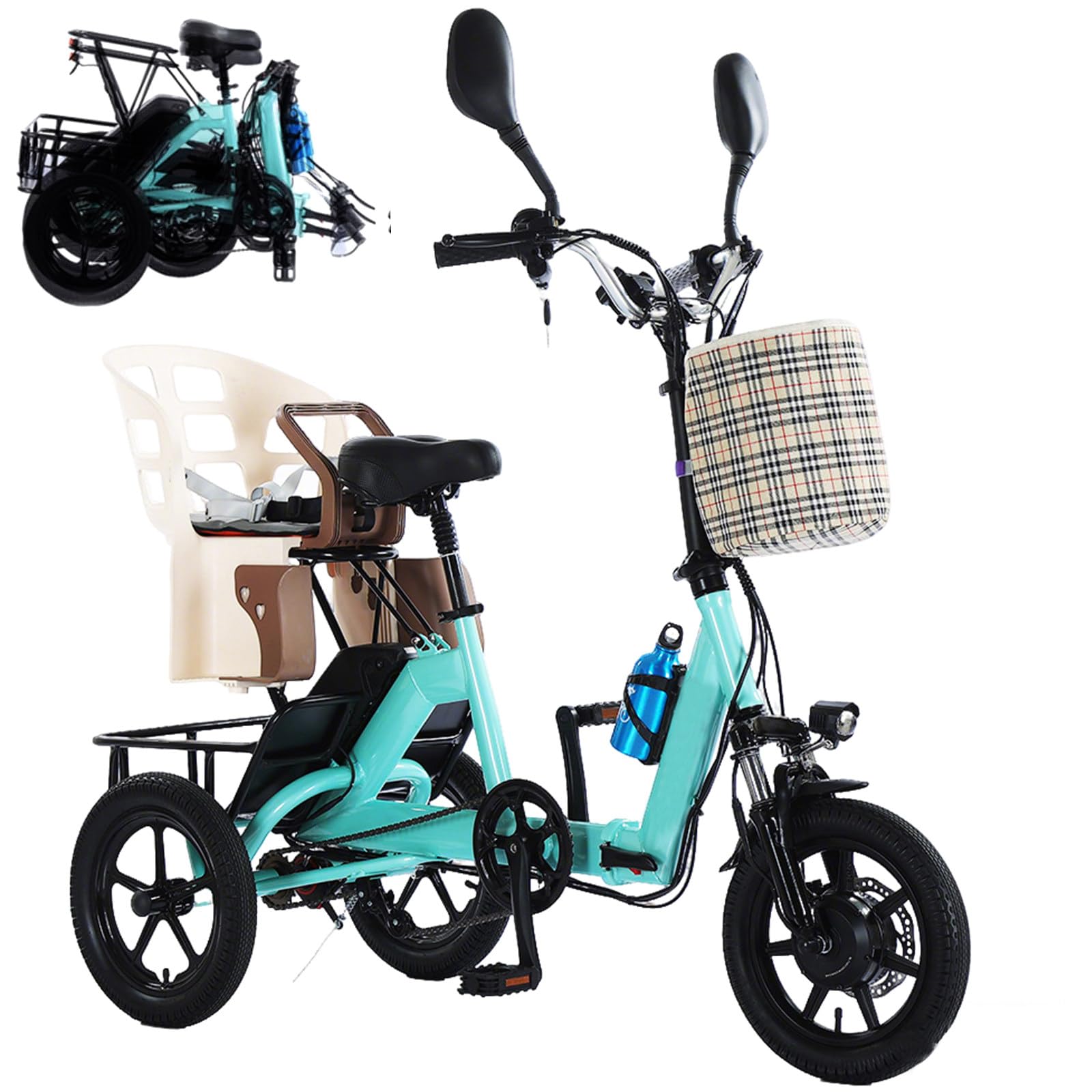 Faltbares elektrisches Lastendreirad für Erwachsene, mit Tretunterstützung, 14-Zoll-Fatbike-Reifen