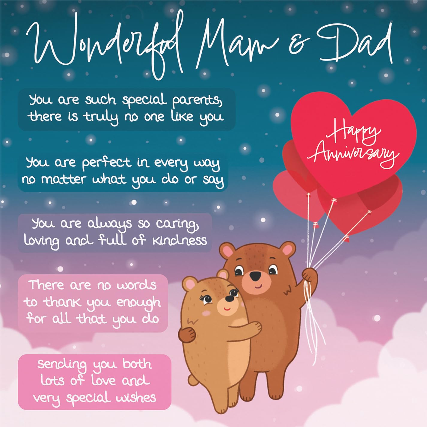 Hunts England, Mam And Dad Poem Anniversary Card, Starry Night, Cute Bears, Verse Anniversary Card For Mam And Dad - Image 2