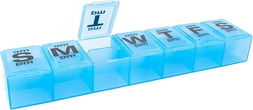 Miniatura 1 de Apex 7 Day XXL - Organizador semanal de pastillas dos veces al día, organizador semanal de píldoras, diario, fácil de abrir, tapas transparentes,