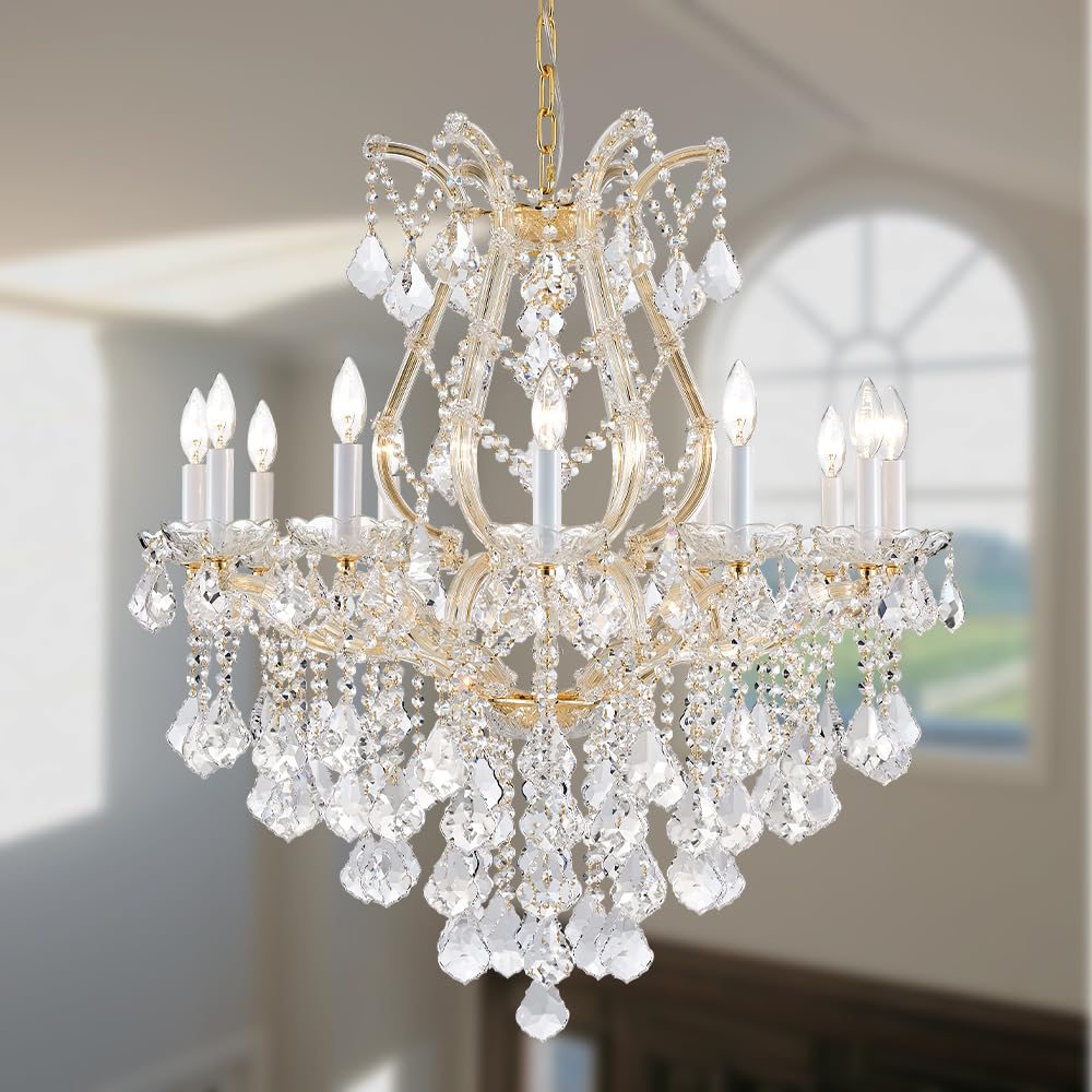 LIZZTREE Large Gold Modern Crystal Chandelier Light Fixtures - 12