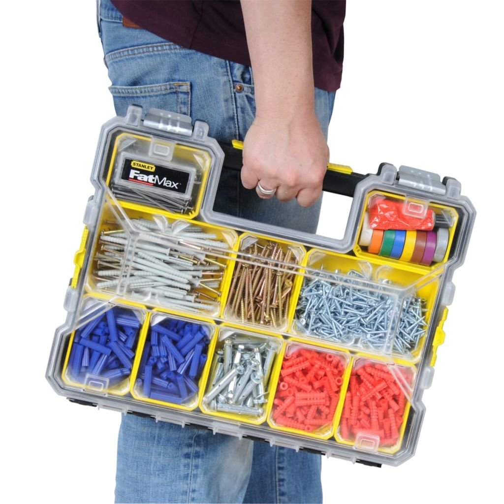 STANLEY FATMAX 1-97-518 - Organizador FatMax con compartimientos extraíbles & Organizador Impermeable FatMax 1-97-517, Negro/Transparente/Amarillo