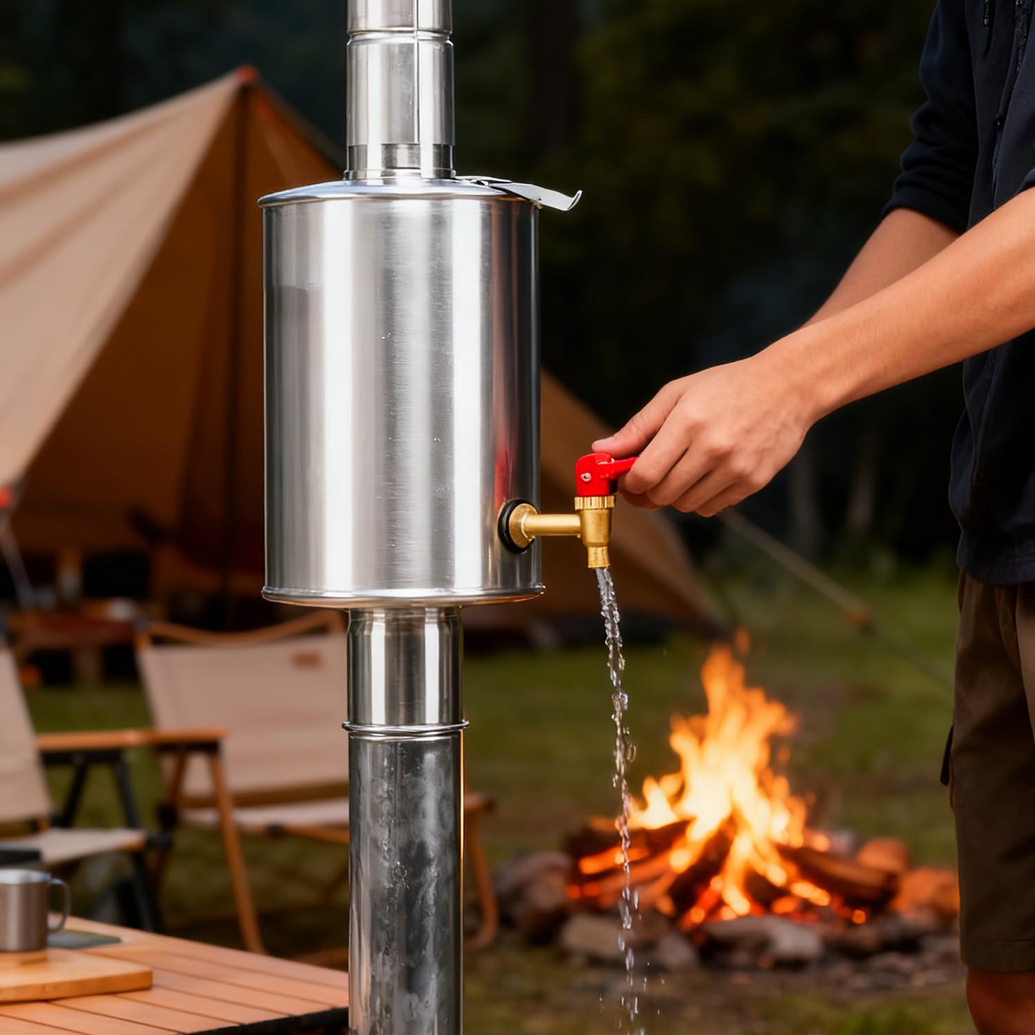 Campingzelt-Herd, Wassertank, Kamin, Wassertank, tragbarer Edelstahl, 6 cm, Wassertank für Holzofen