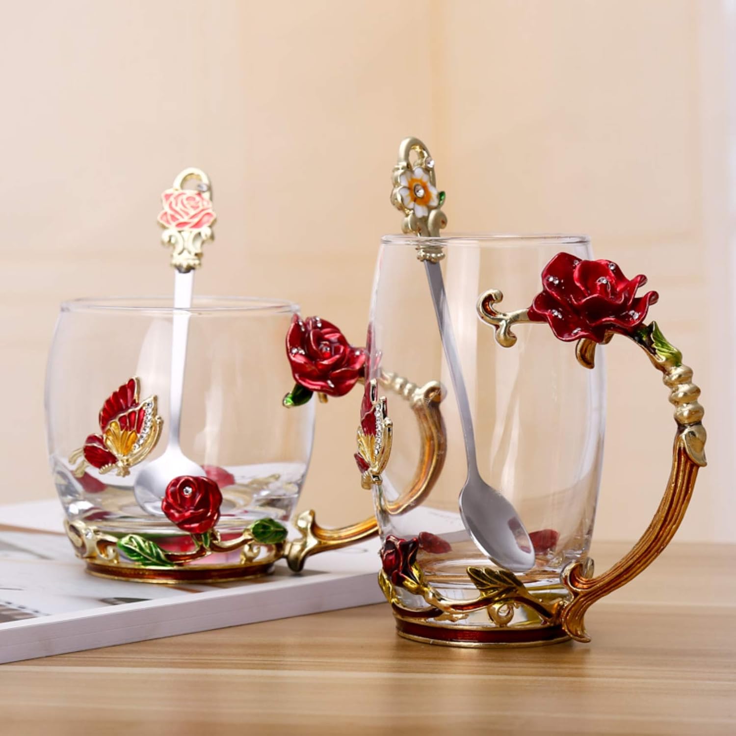 Mother's Day Gifts,Red Rose Tea Cup Coffee Mug, Ideal for Wife Wedding Anniversary Presents