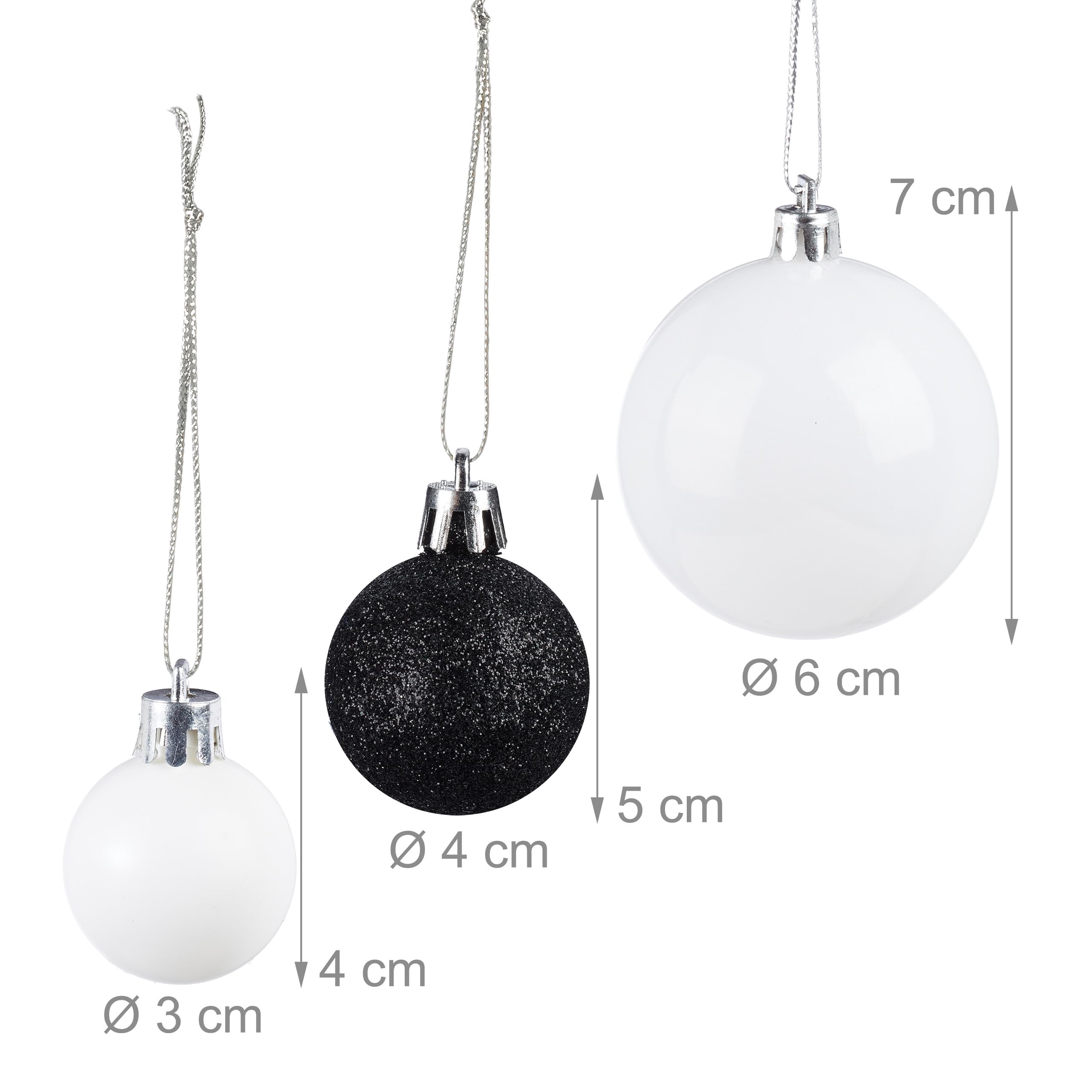 Relaxdays 100 Boules de Noël, Mates, Brillantes et pailletées, pour décorer Le Sapin, Noires et Blanches