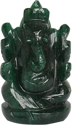 REAL-GEMS Escultura de ídolo de jade verde Lord Ganesha tallada a mano, decorativa, curativa, Reiki, figuras de piedras preciosas artesanales de