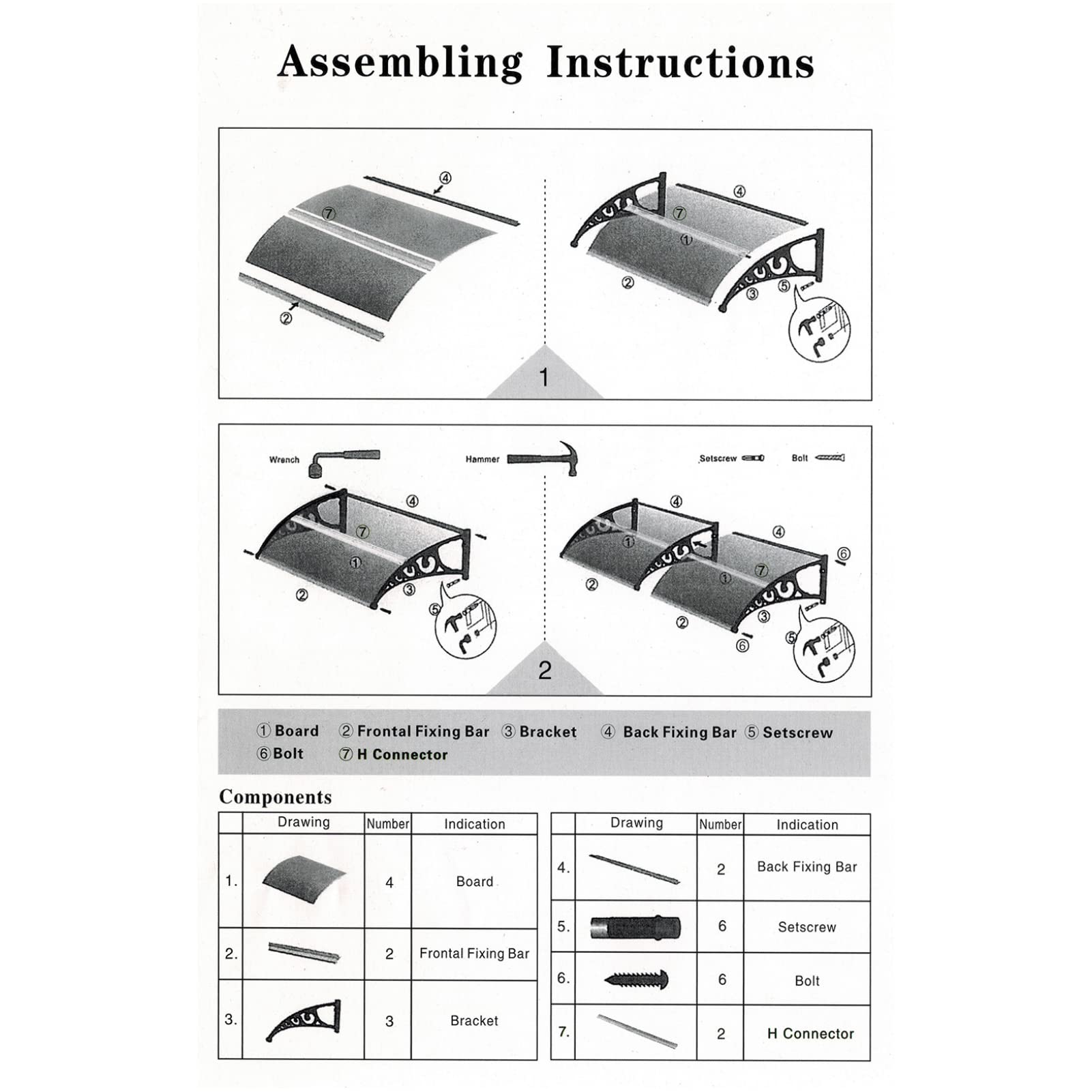 Homewell Vordach für Haustür 100 x 200 cm Weiß, Modern Überdachung Haustür aus PC-Hohlplatte, PP-Kunststoff Rahmen und Aluminium Frontstange, Sonnenschutz und Regenschutz (100 * 200 cm, Weiß)